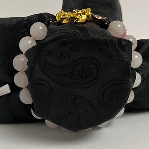 Pink/White beaded bracelet with dragon